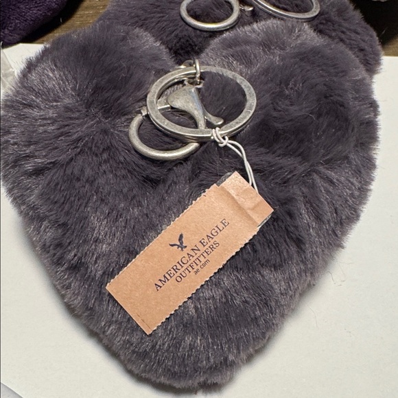 American Eagle Outfitters Faux Fur Heart Keychain - Charcoal - Picture 5 of 5